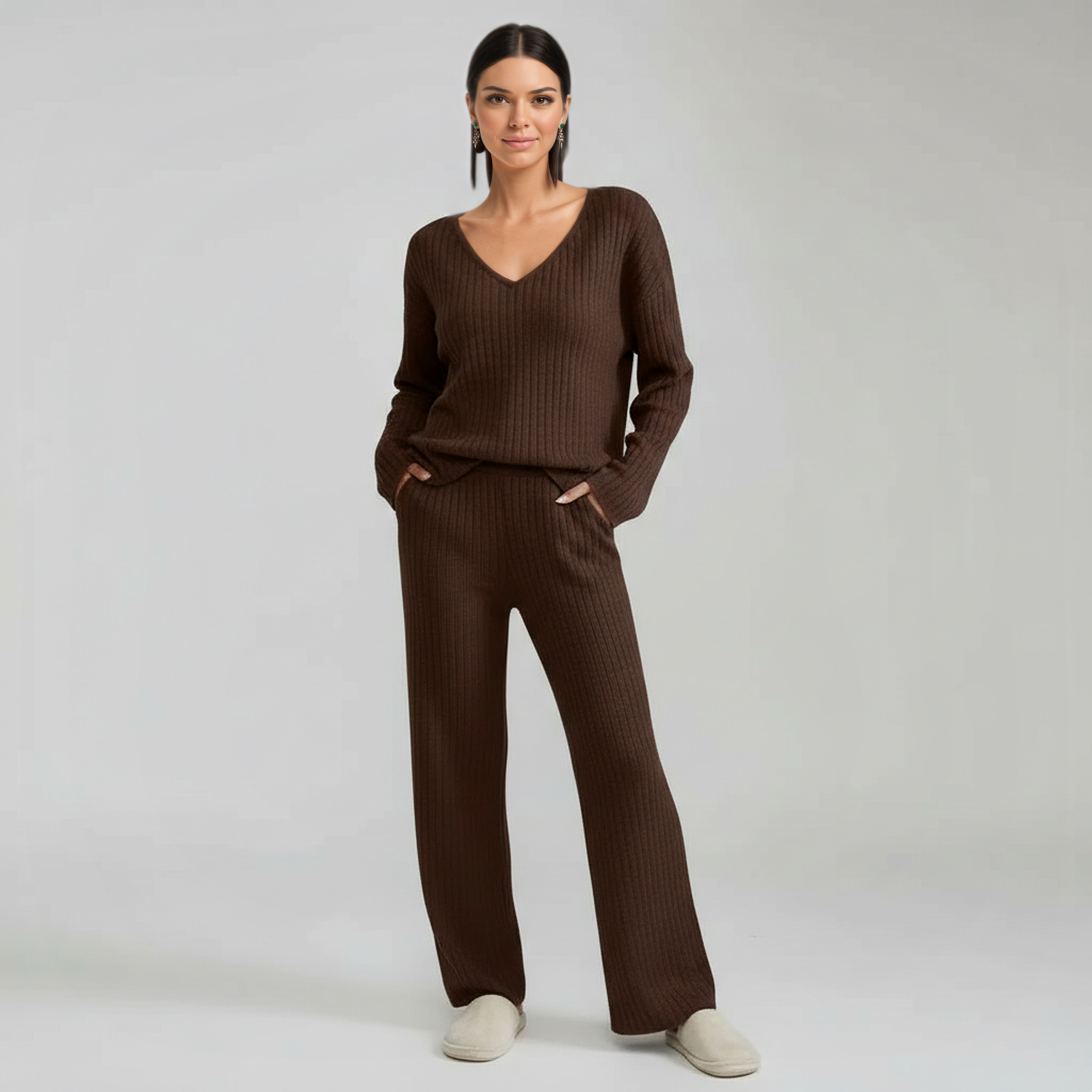 Pullover Ribbed Knit Matching Lounge Set — view 6