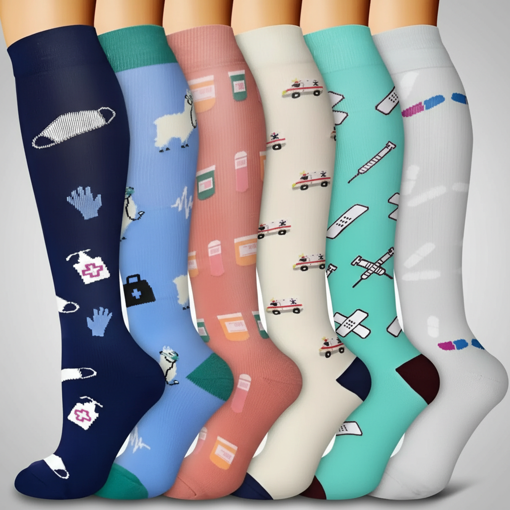 6 Pairs Of Christmas Themed Compression Circulation Socks — view 2