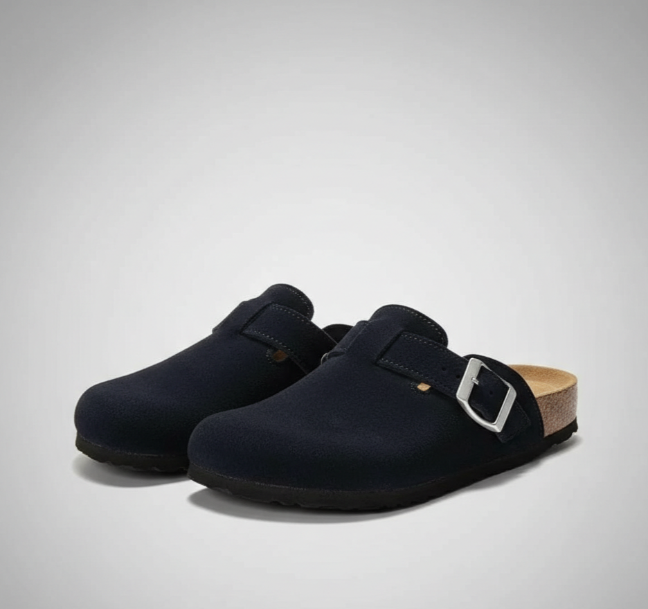 Adjustable Buckle Strap Suede Mule Clogs — view 3
