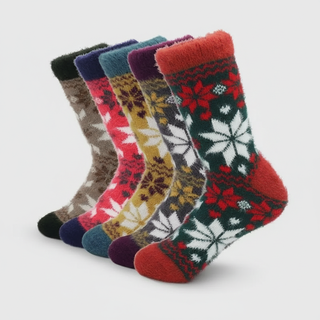 5 Pair Reindeer Design Knit Crew Socks — view 9