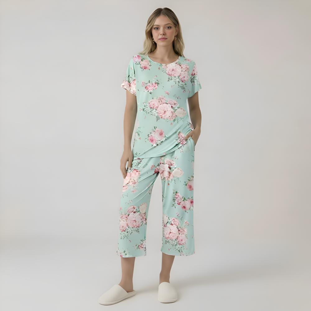 Capri Style Pajama Set With Floral Design — view 2