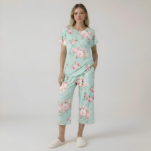 Capri Style Pajama Set With Floral Design — view 2