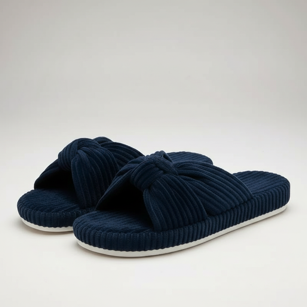Corduroy Bow Crossband Slip On Slippers — view 8