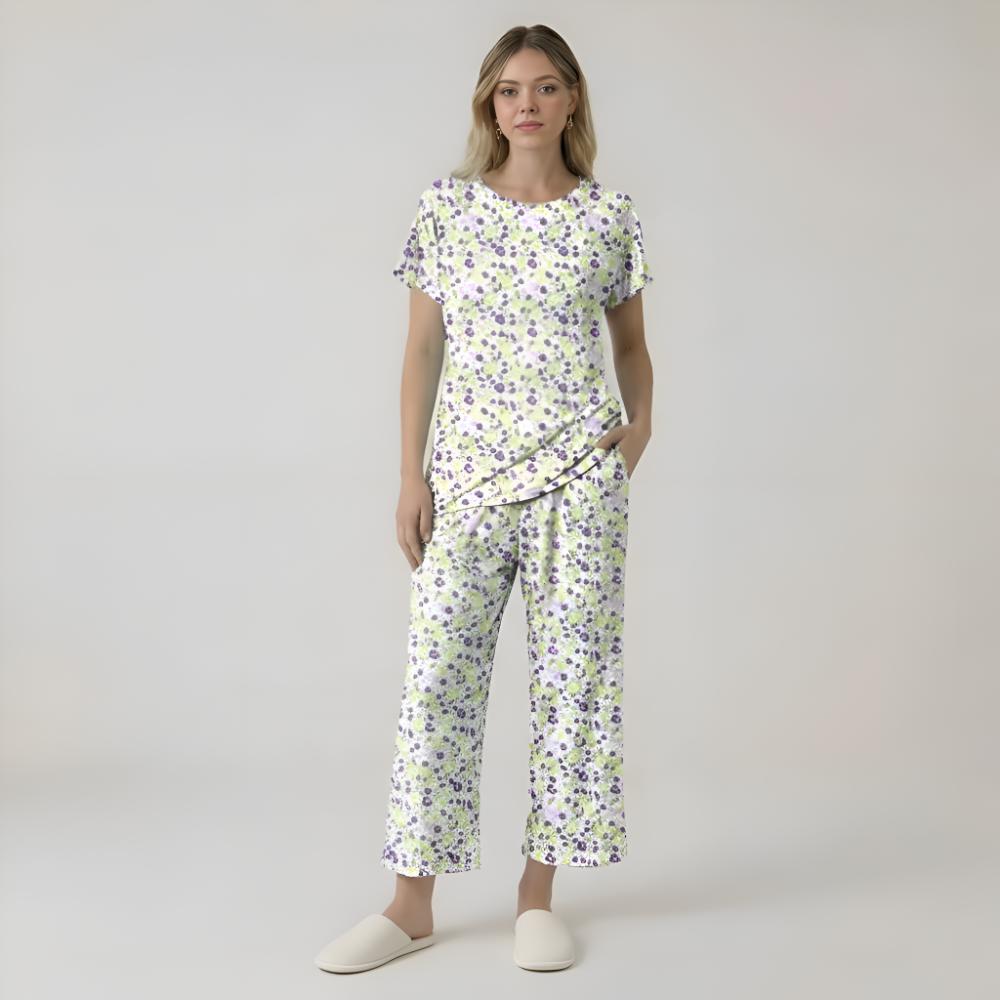 Capri Style Pajama Set With Floral Design — view 12