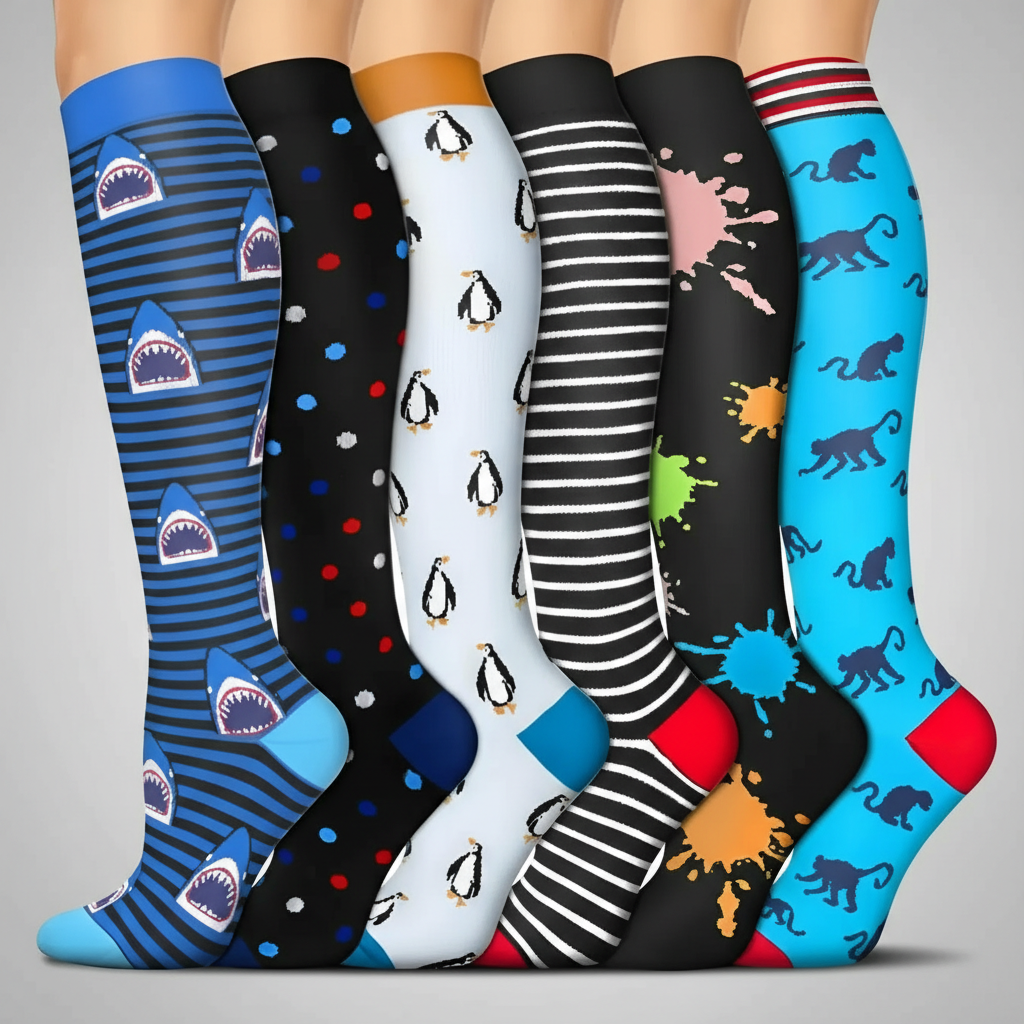 6 Pairs Of Christmas Themed Compression Circulation Socks — view 8