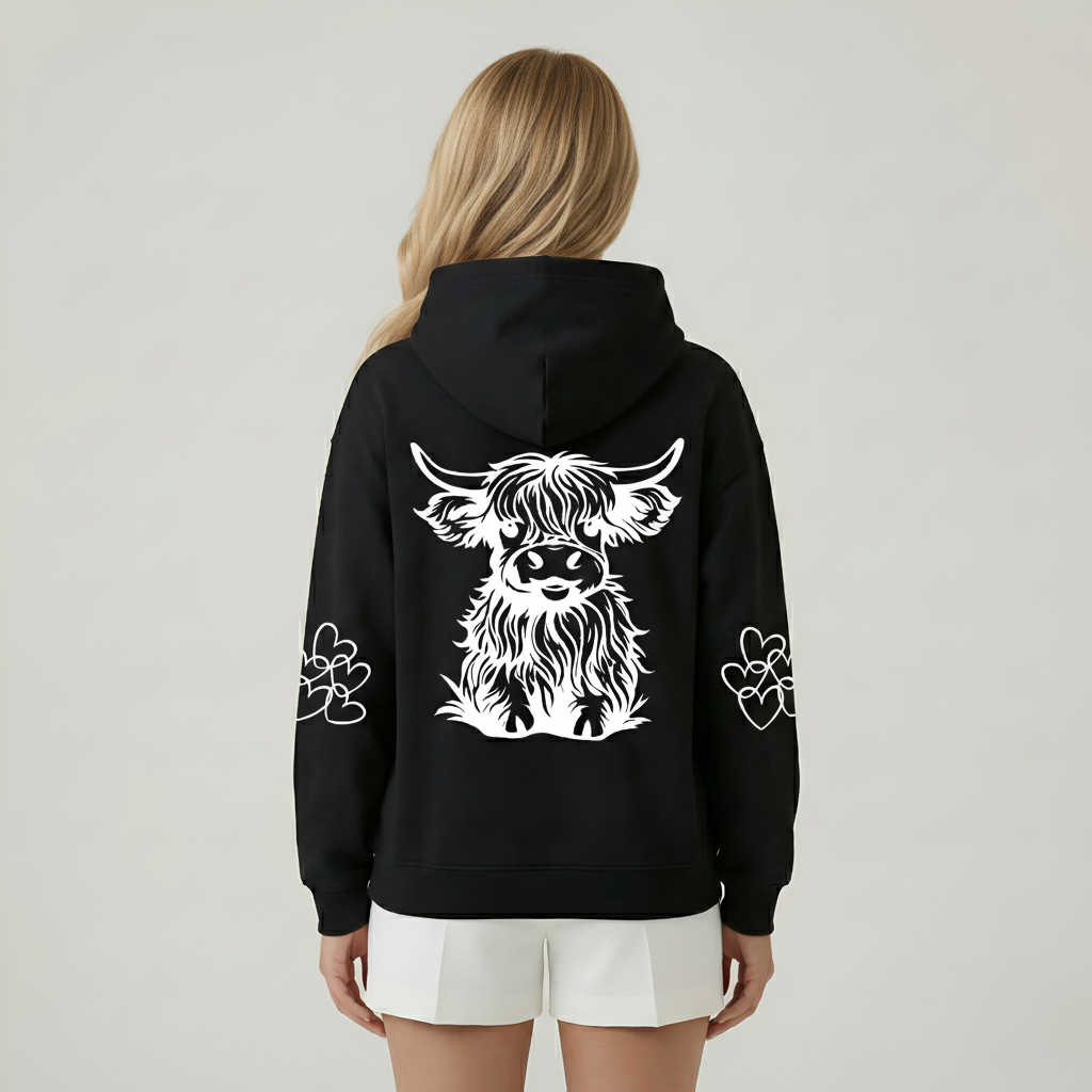 Oversized Highland Cow Printed Hoodie For Women — view 2