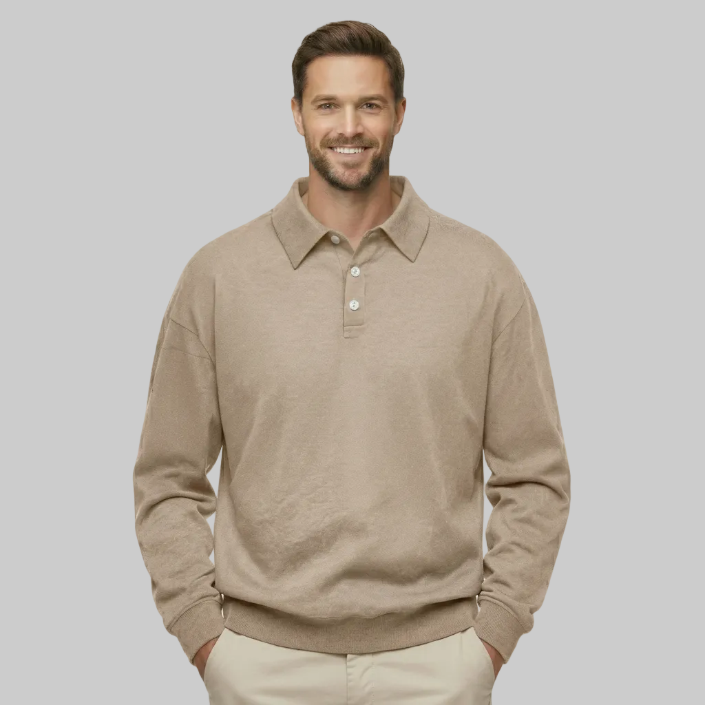 Classic Fit Cashmere Long Sleeve Polo T Shirt — view 10