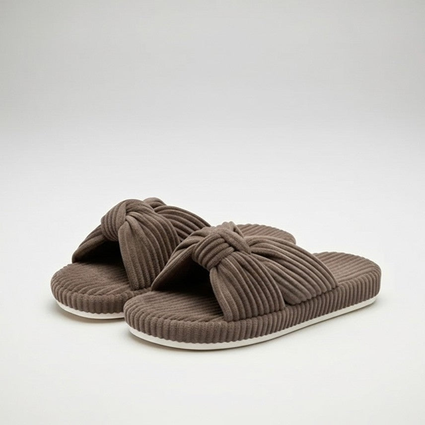 Corduroy Bow Crossband Slip On Slippers — view 3
