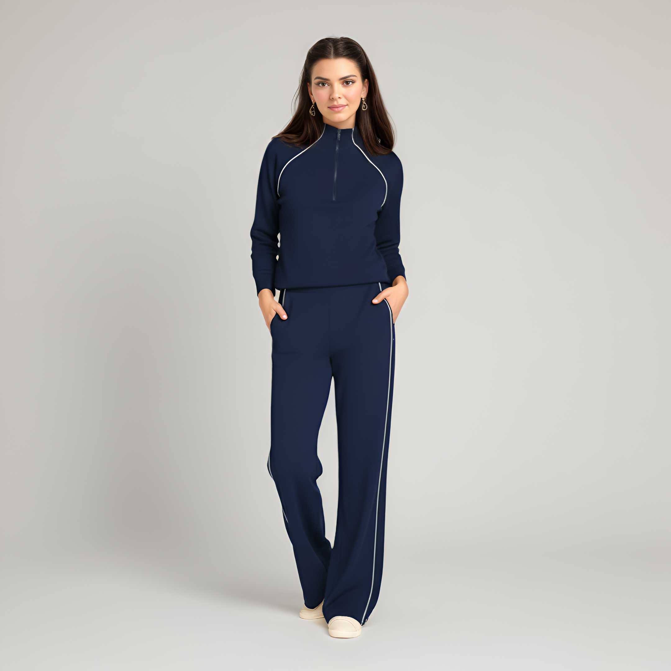 Full Zip Contrast Piping Set For Women — view 3