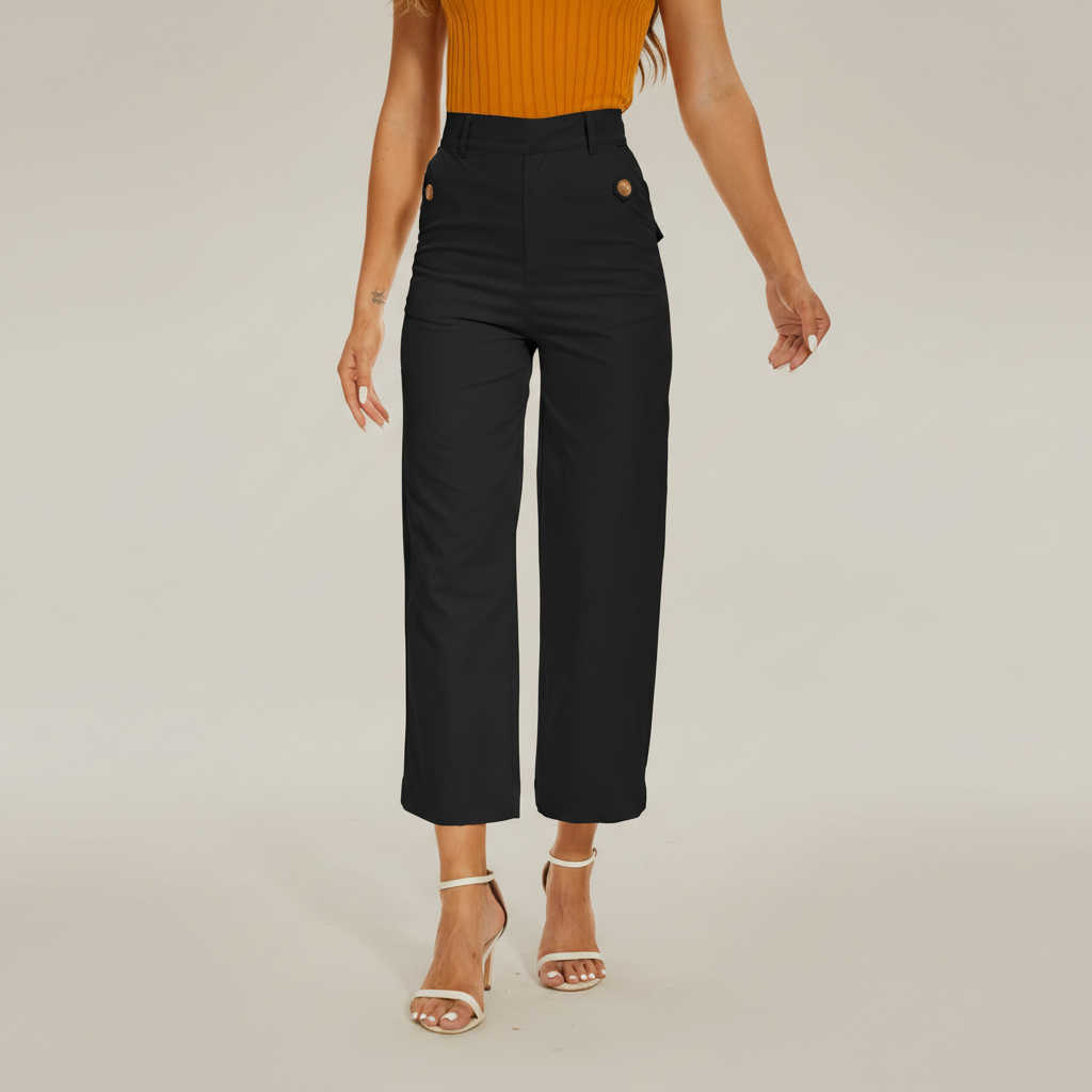 Sleek High Rise Cropped Twill Pants — view 6