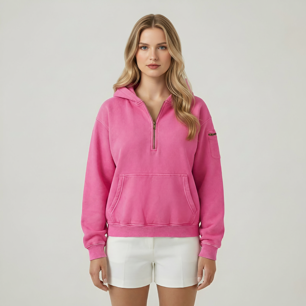 Vintage Design Half Zip Oversized Hoodie For Women — view 2