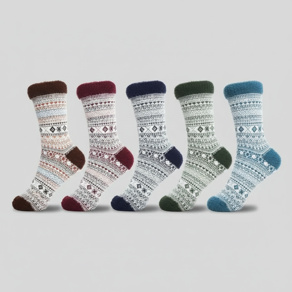 5 Pair Reindeer Design Knit Crew Socks — view 12