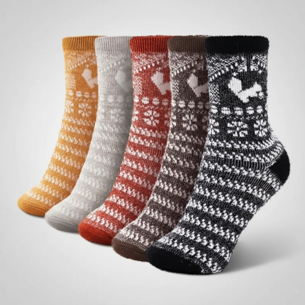 5 Pair Reindeer Design Knit Crew Socks — view 2