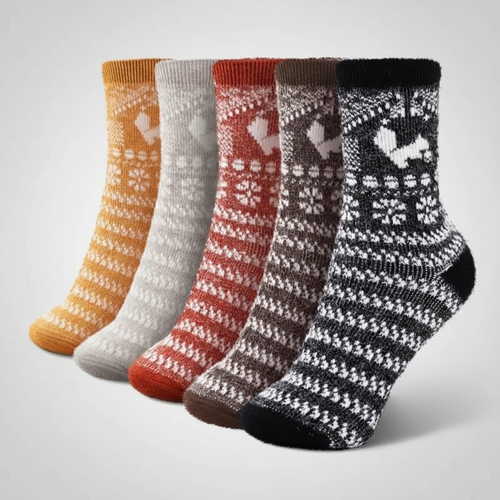 5 Pair Reindeer Design Knit Crew Socks — view 2