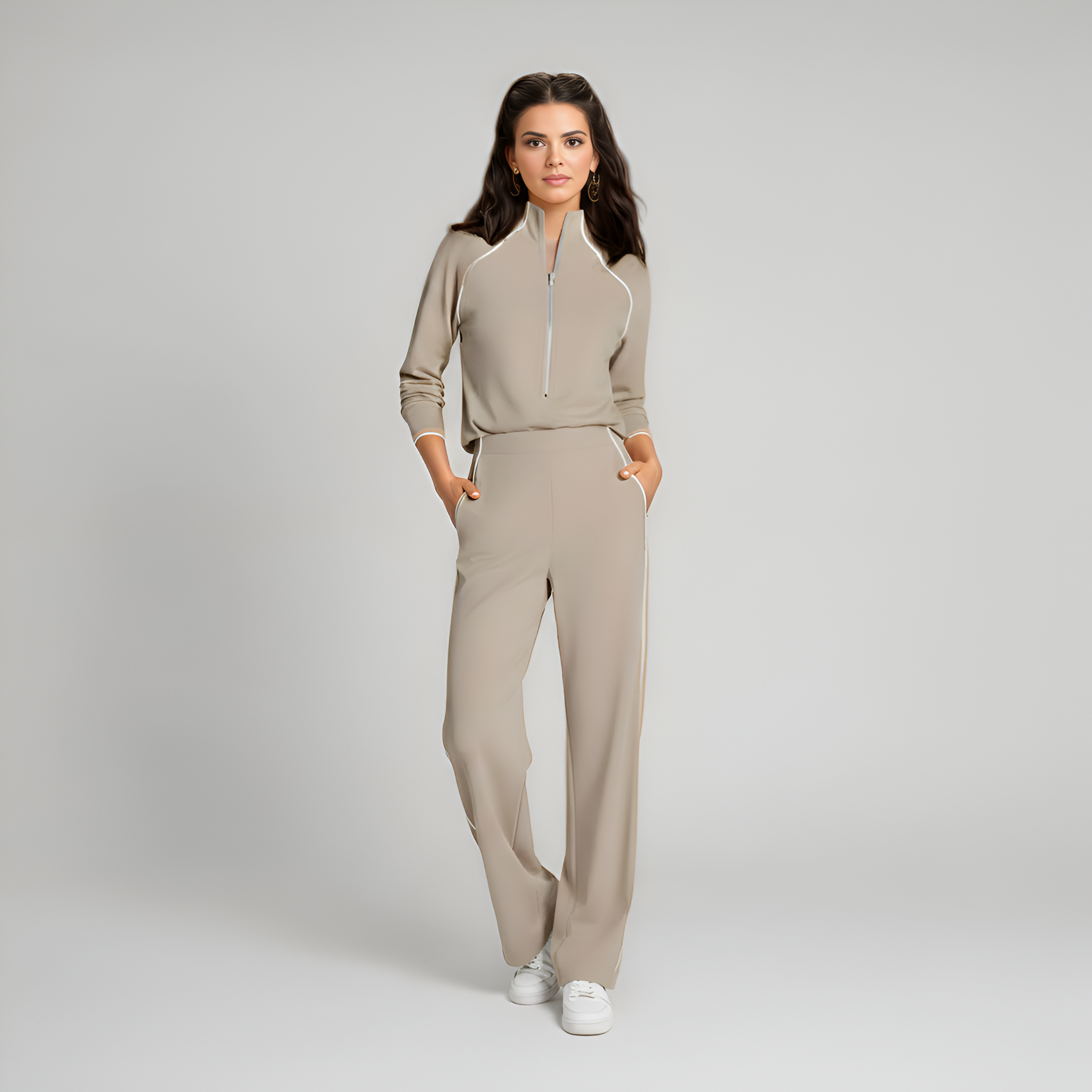 Full Zip Contrast Piping Set For Women — view 5