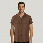 Linen Blend Short Sleeve Button Down Shirt — view 12