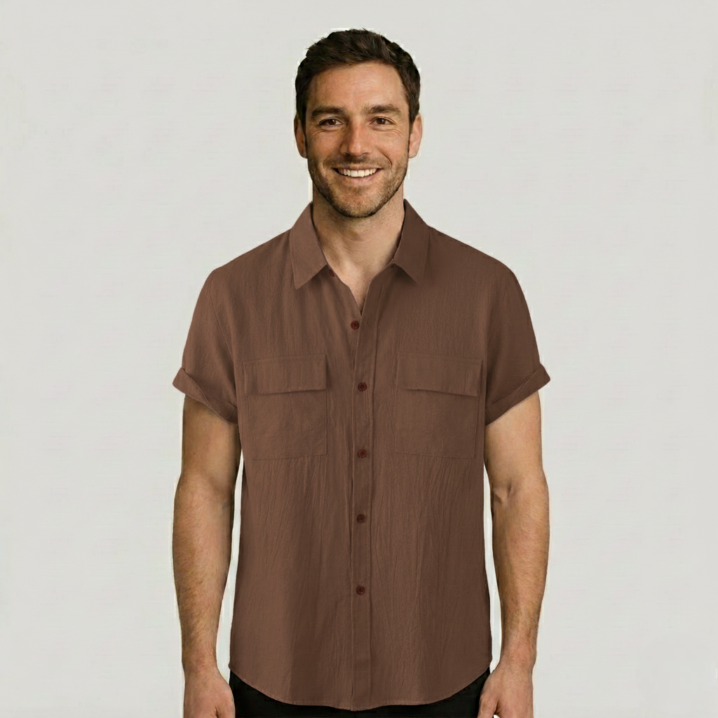 Linen Blend Short Sleeve Button Down Shirt — view 12