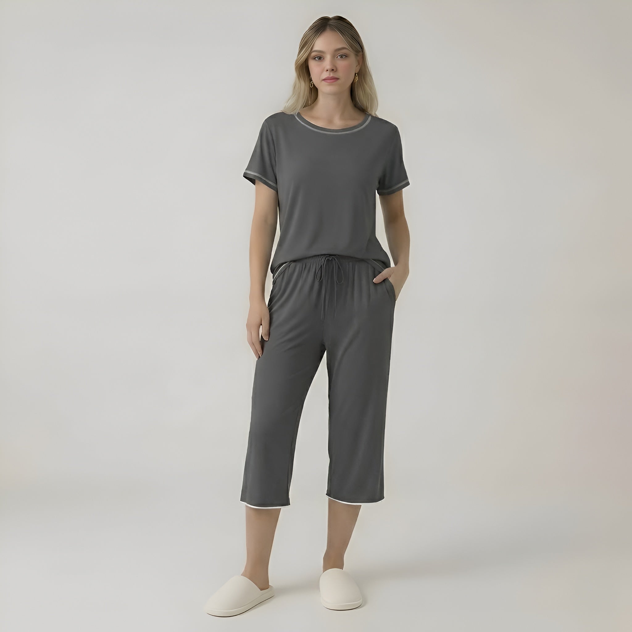 Short Sleeve Top With Capri Pajamas — view 7