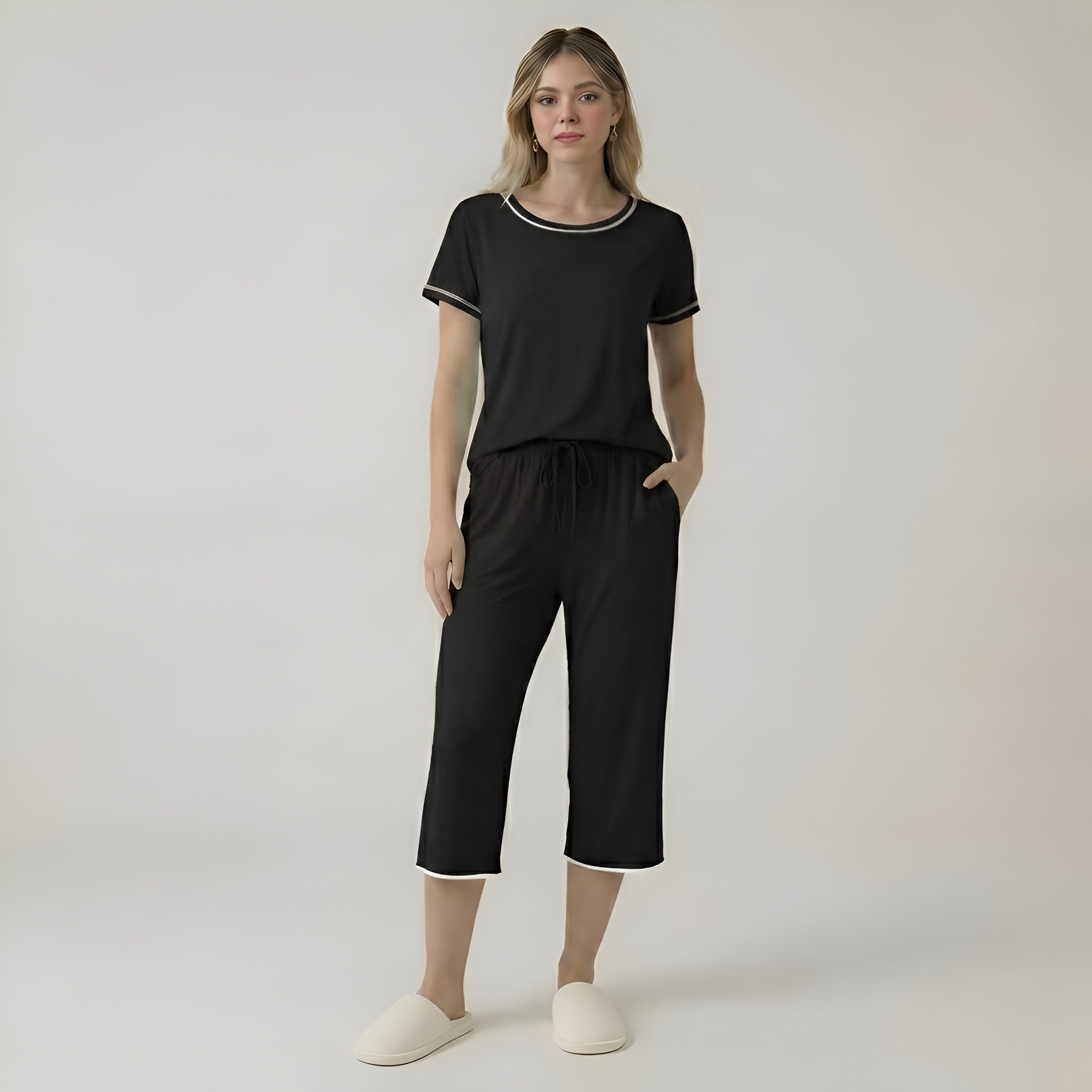 Short Sleeve Top With Capri Pajamas — view 2