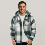 Sherpa Lined Plaid Flannel Zip Hoodie Jacket — view 11