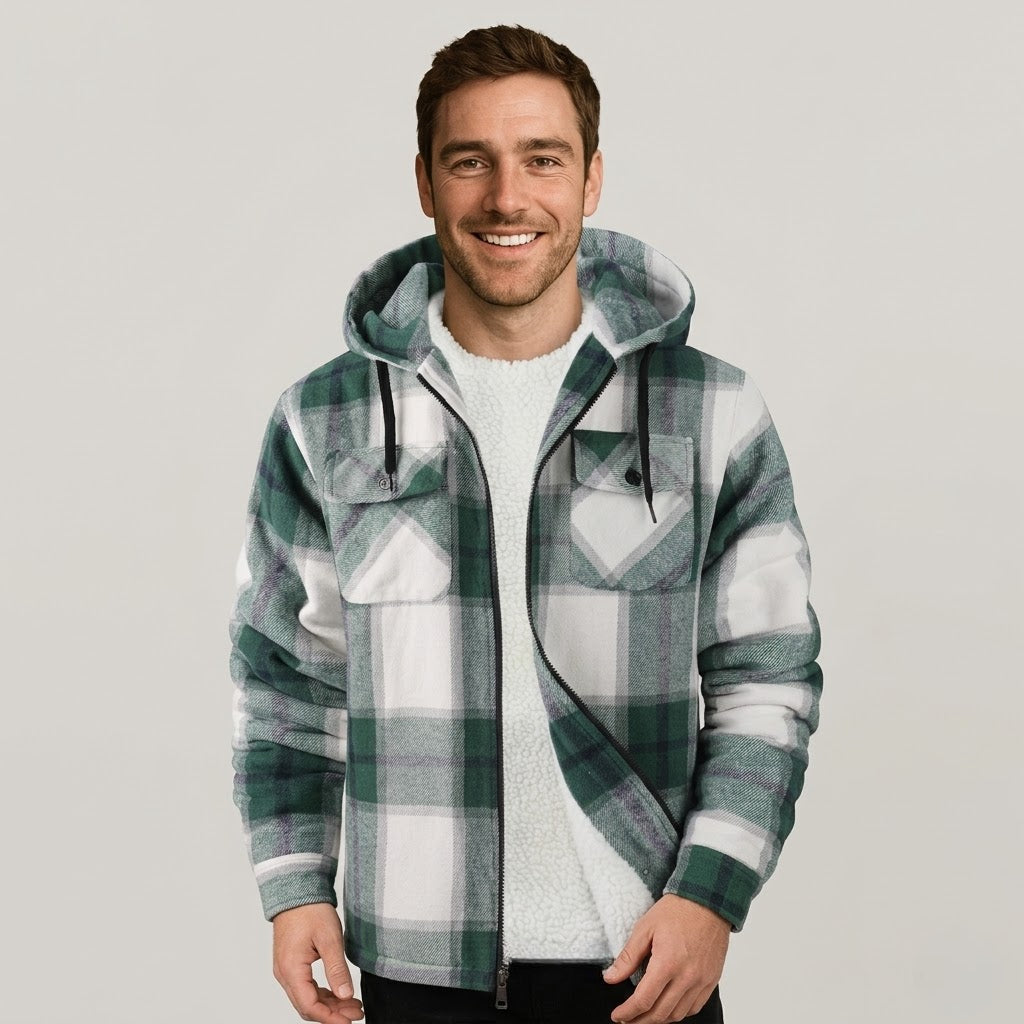 Sherpa Lined Plaid Flannel Zip Hoodie Jacket — view 11