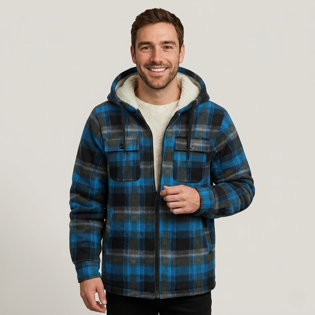 Sherpa Lined Plaid Flannel Zip Hoodie Jacket — view 5