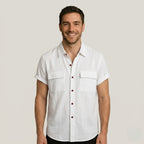 Linen Blend Short Sleeve Button Down Shirt — view 2