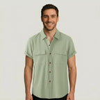 Linen Blend Short Sleeve Button Down Shirt — view 11
