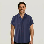 Linen Blend Short Sleeve Button Down Shirt — view 8