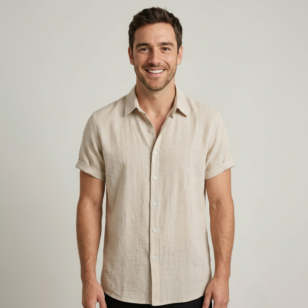 Rayon Linen Blend Button Up Shirt — view 2