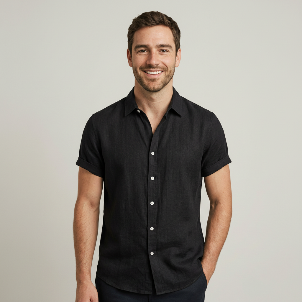 Rayon Linen Blend Button Up Shirt — view 4