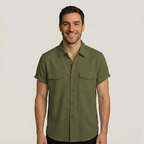 Linen Blend Short Sleeve Button Down Shirt — view 5