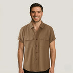 Linen Blend Short Sleeve Button Down Shirt — view 7