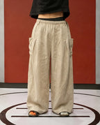 Flax pleated wide pants in beige linen
